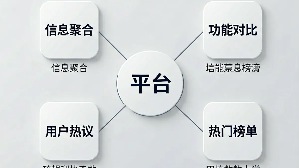 99网功能模块架构示意图，展示信息聚合、对比评测、热议社区与榜单四大核心板块的关系